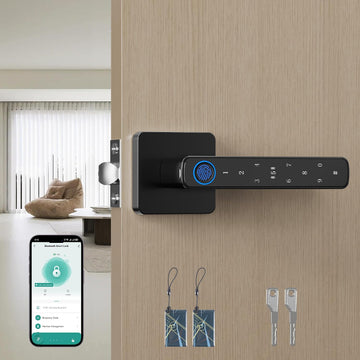 Fingerprint Door Lock-Smart Door knob, Biometric Door Lock, with App/Code/Backup Key/Fingerprint/IC Card, Keyless