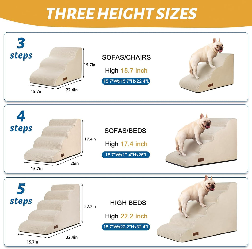 Dog Stairs for High Bed, 5-Step Pet Ramp for Small Dogs and Cats