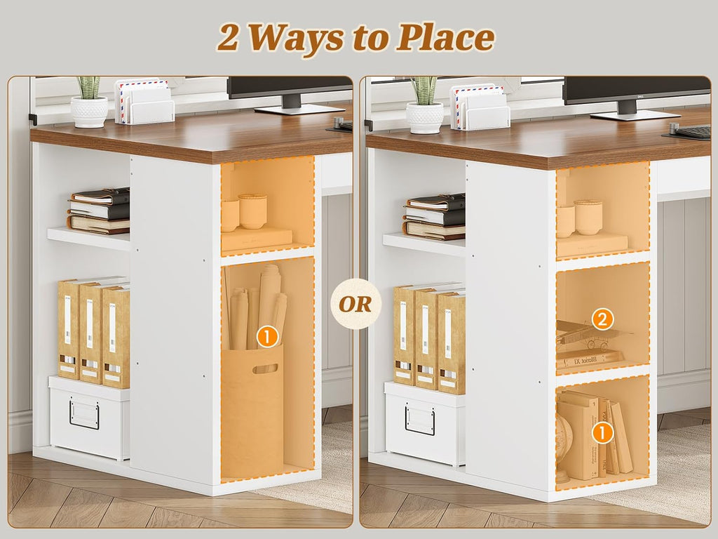 Farmhouse 96.5" Computer Desk with Drawers, 2 Person Home Office Desk, Gaming Double Desk with Storage Shelves