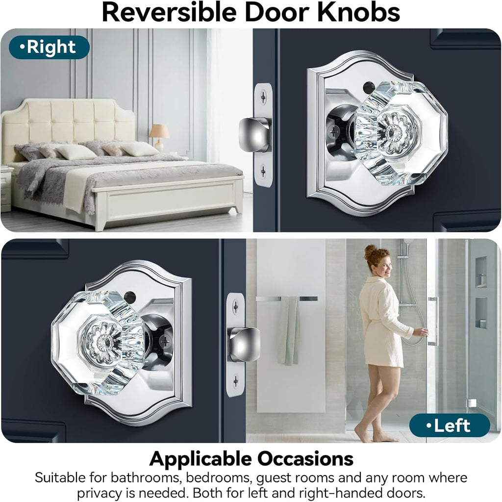 Chrome Crystal Door Knob Interior, Privacy Glass Door Knob, 1Pack