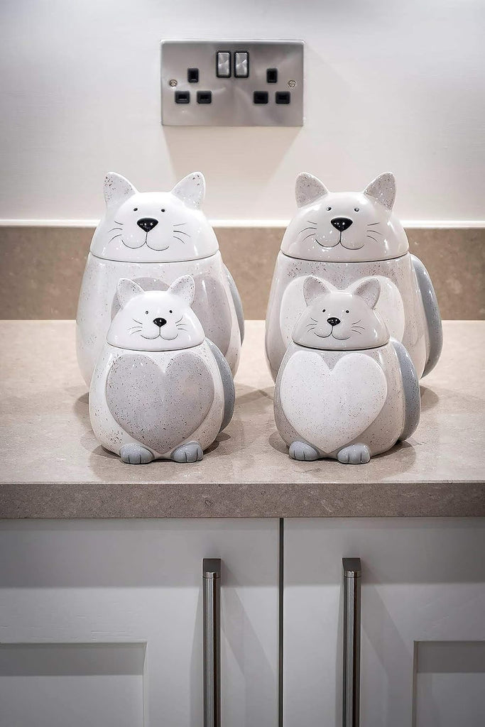 Ceramic Cookie Jar with Lid, Large Cat Treat Container for Cookies & Biscuits, Cute Novelty Kitchen Storage