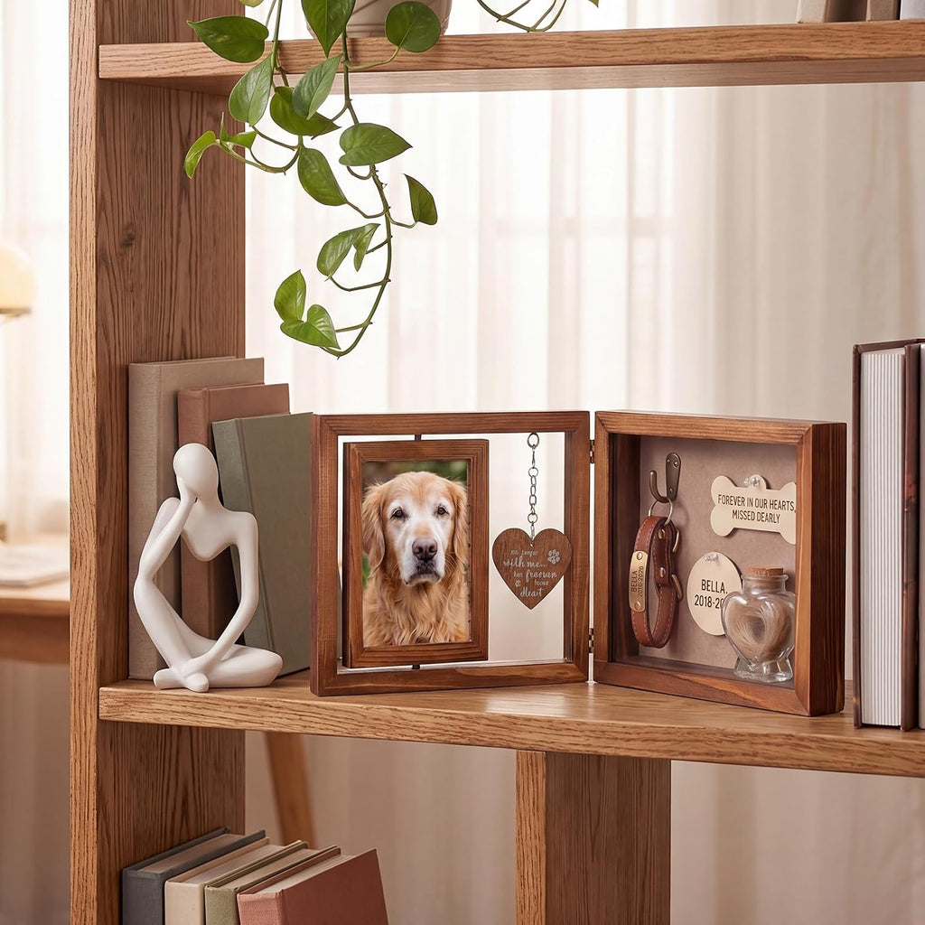 Pet Memorial Shadow Box Wooden Rotating Frame for Loss of Pet, Retro Color