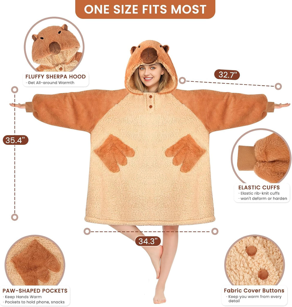 Animal Blanket Hoodie for Adults, Oversized Sweatshirt With Pockets & Sleeves, Soft Sherpa for Warmth, Ideal Gifts