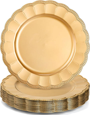 Inch Gold Charger Plates, Glam Dinner Chargers, Heavy Duty and Reusable Plastic Plates for Wedding - Set of 12
