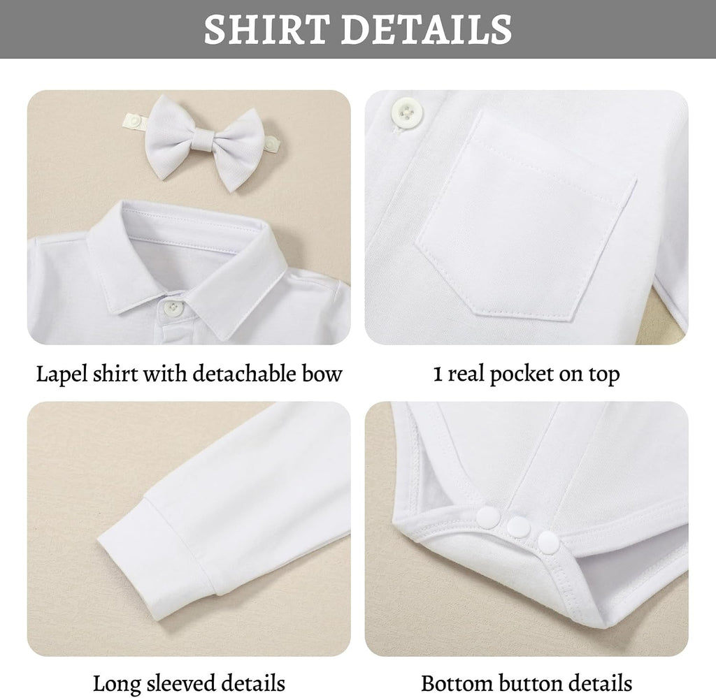Baby Boy Clothes Suit Infant Gentleman Wedding Outfit Dress Shirt+Bowtie+Vest+Corsage+Suspender+Pants 6Pcs Set