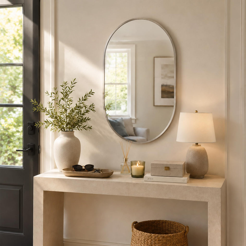 2-Pack 20x30 Inch Pill Shaped Bathroom Mirrors, Brushed Nickel
