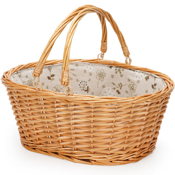 Large Wicker Basket with Handle, Empty Willow Basket, 16 Inch, White