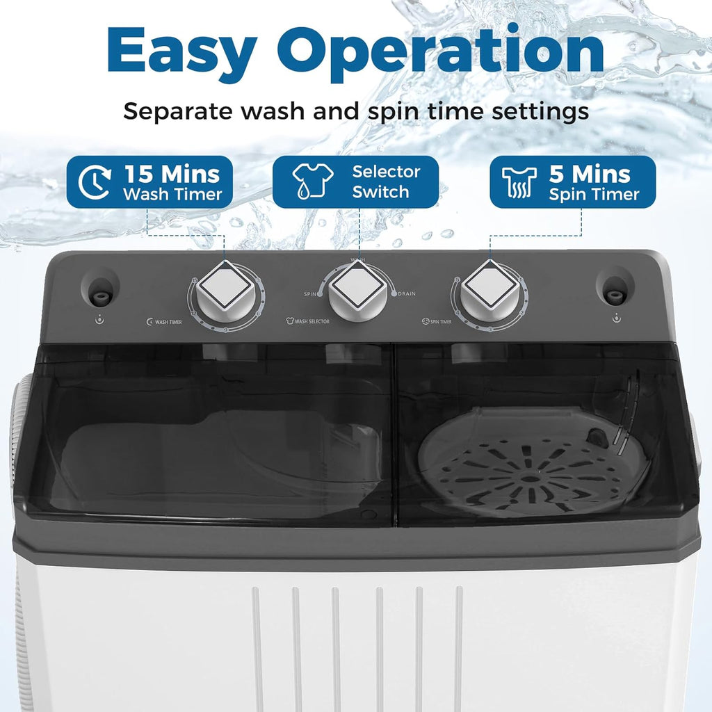 Portable Washing Machine, Twin Tub 20 Lbs Capacity with Drain Pump, Laundry Washer 12 Lbs and Spinner 8 Lbs with Timer