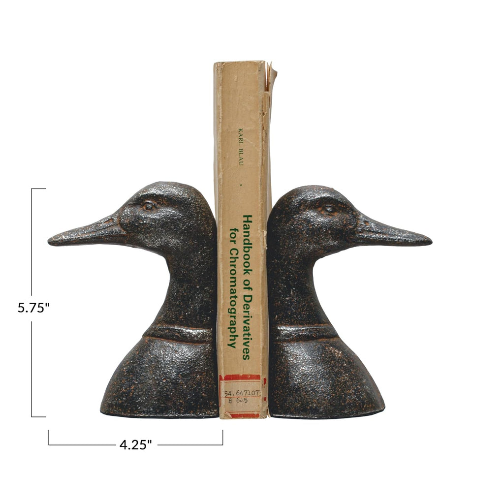 Decorative Distressed Cast Metal Duck Head Bookends, Black, Set of 2