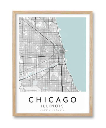 Chicago Map Framed Wall, Minimalist Canvas Print, 12x16