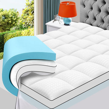 King Size Dual Layer 4 Inch Memory Foam Mattress Topper, 2 Inch Gel Memory Foam and 2 Inch Cooling Pillow Top