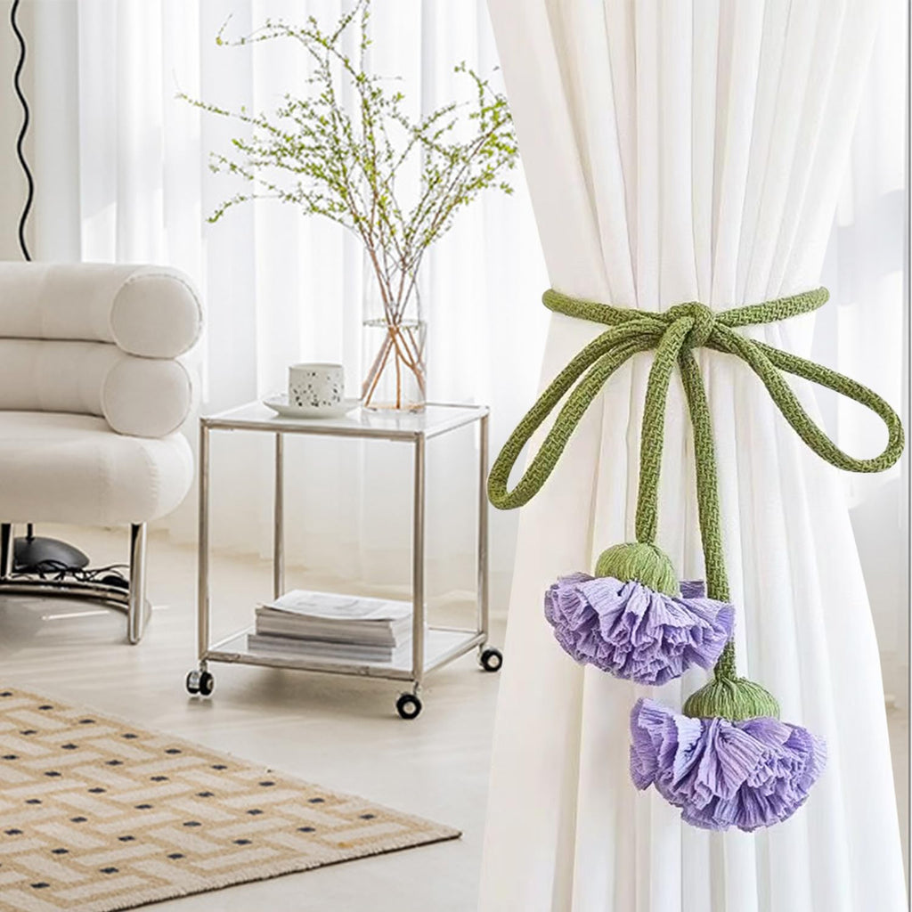Handmade Curtains Tiebacks, Boho Flower Curtain Tie Backs Curtain Holder Tie Backs for Curtains Braided,Cute Flower