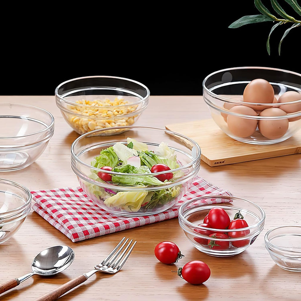 9Pcs Glass Mixing Bowls, Clear Salad Bowl Glass Prep Stackable Nesting Bowls Dessert Salad Dips Cereal Ice Cream