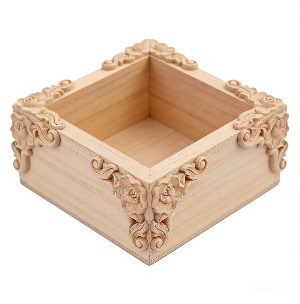 8PCS Unfinished Wood Rosettes Appliques Onlay Furniture Onlay Corner Decoration (Dia-6cm/2.36"), Unpainted Corner