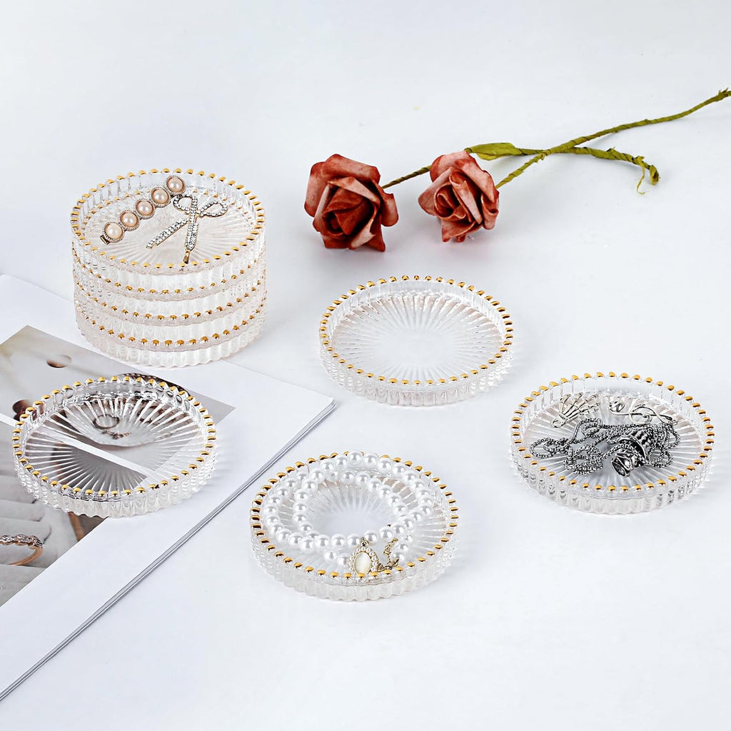 Modern Clear Coaster Glass Coasters for Drinks,Clear with Gold Rim - Set of 8