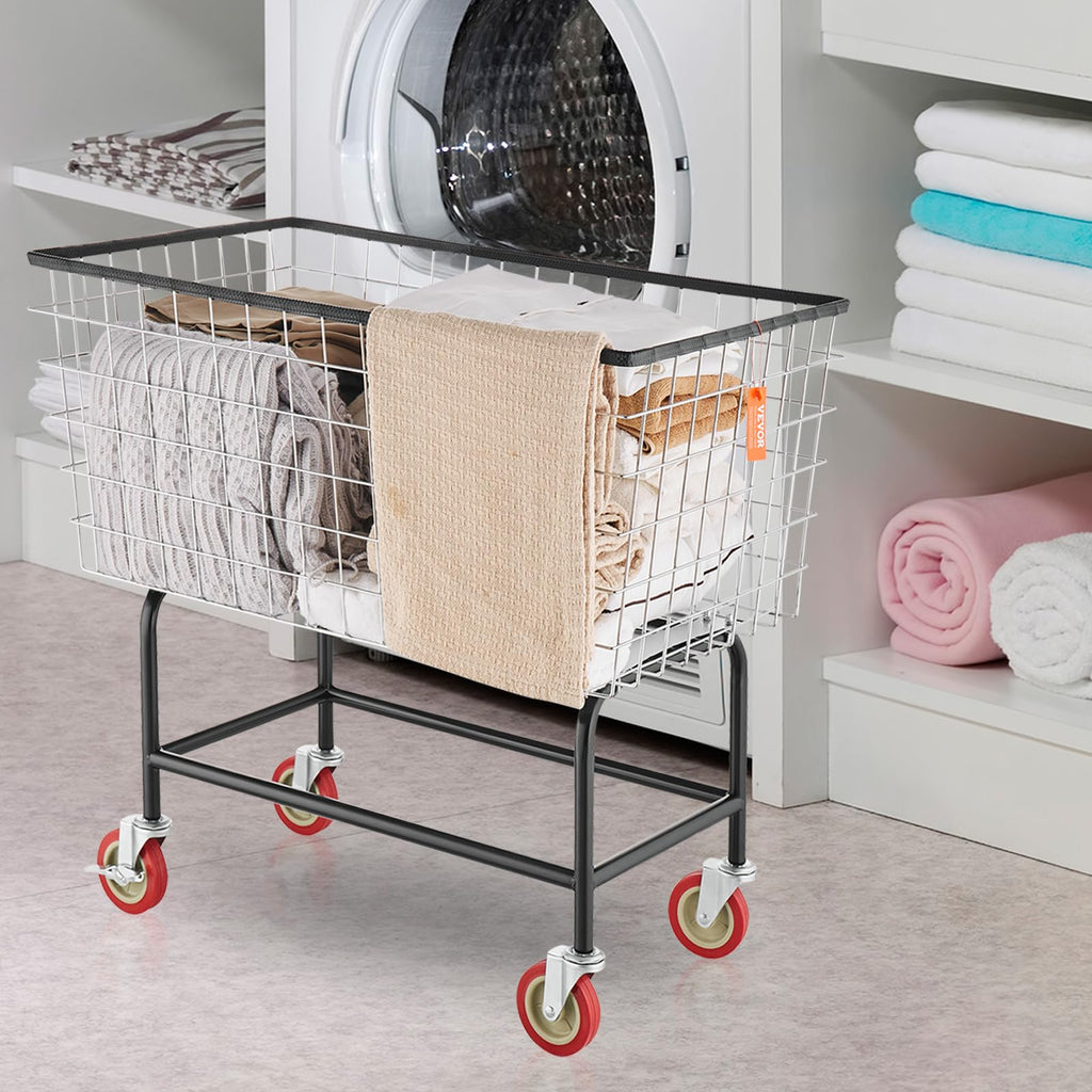 Wire Laundry Cart, 3.8Bushel Wire Laundry Basket with Wheels, 32.5''x21.3''x29.9'', Commercial Laundry Basket, Steel