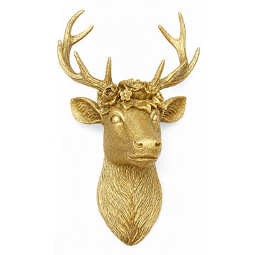 Gold Animal Head Wall Decor - 13" Resin Deer Head Wall Art Decor, Deer Wall Sculptures, Unique Gift Idea