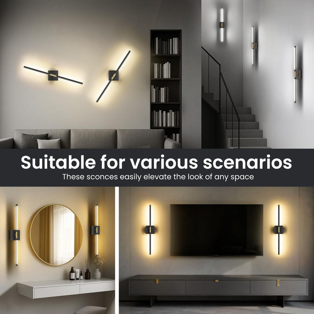 Battery Operated Wall Sconces Set of 2, Black Gold-29Inch