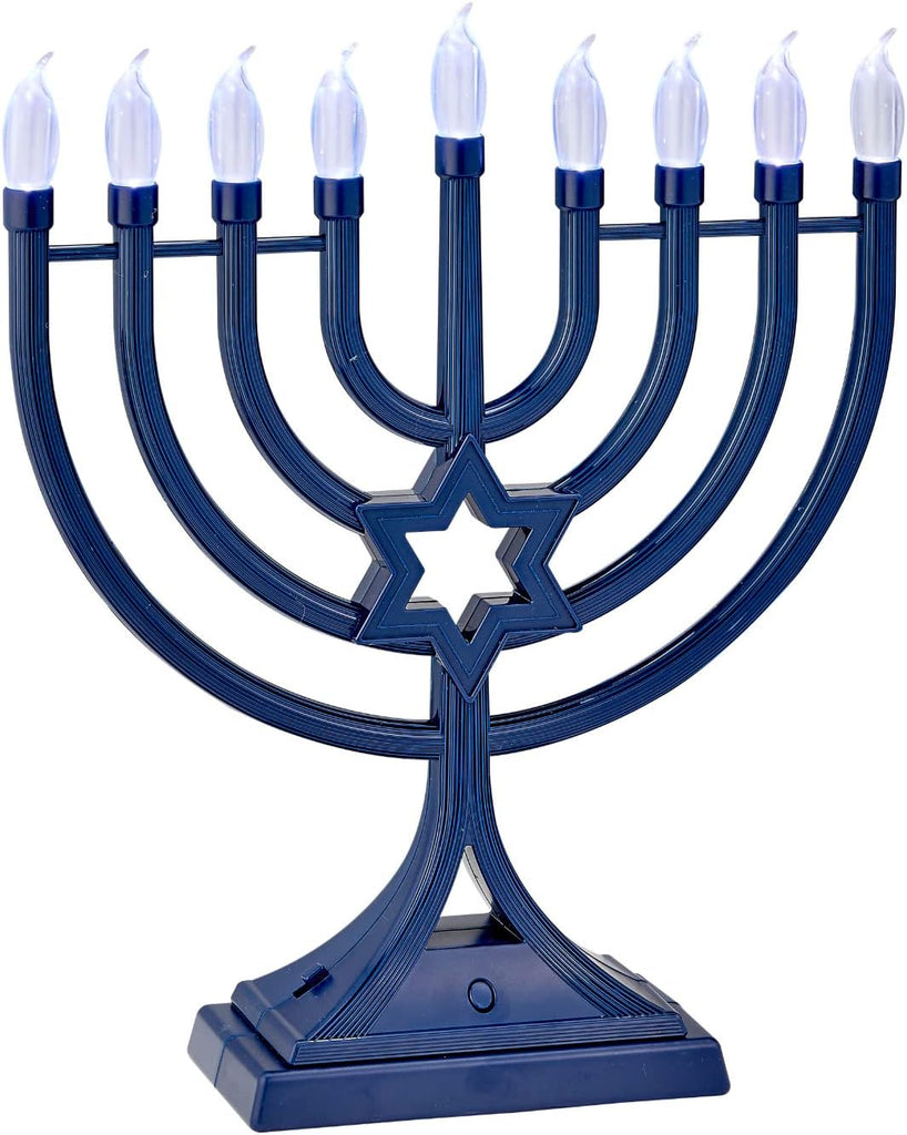 LED Electric Blue Hanukkah with Special Effects - Battery/USB Powered, Star of David, 4 Lighting/Blinking Modes