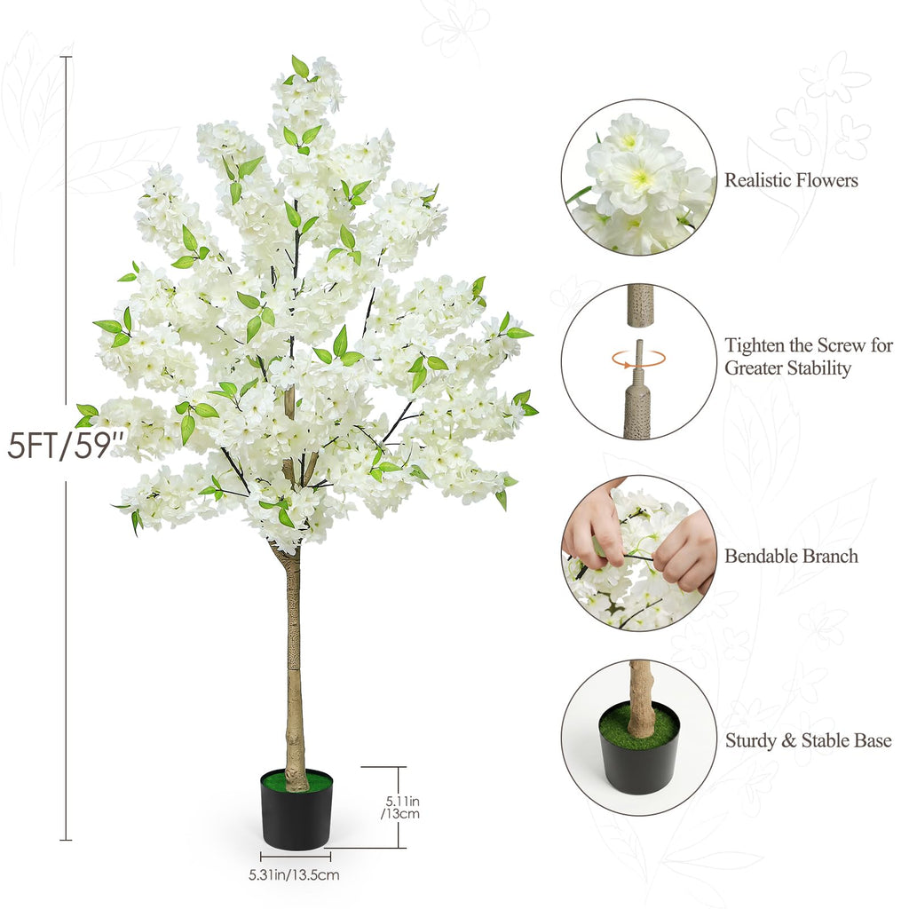 5FT White Artificial Cherry Blossom Tree with Pot Wedding Decor