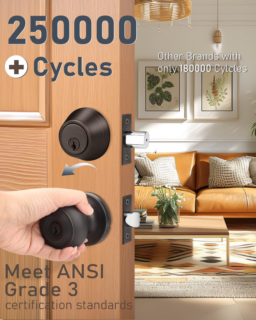 6 Pack Keyed Alike Front Door Knob and Deadbolt Set, Entry Door Locksets with Single Cylinder Deadbolt, Oil Rubbed