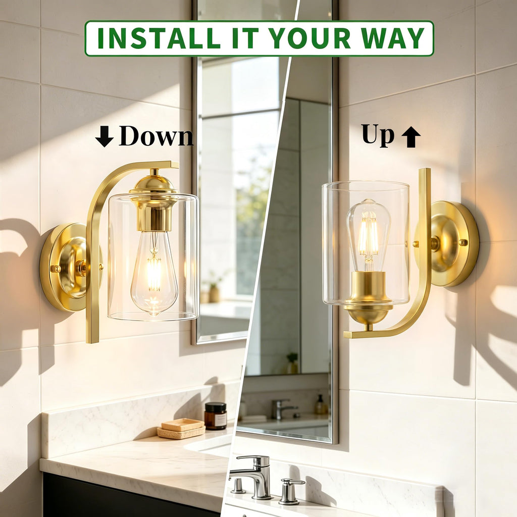2-Pack Wall Sconces Lights Lamp Bathroom, Modern Vanity Light Fixtures, Gold Farmhouse Wall Mount Lighting Lanterns