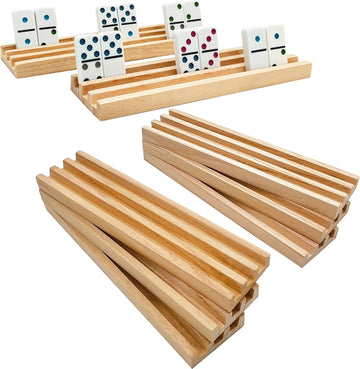 Wooden Domino Racks/Trays Natural Domino Trays Holders Organizer for Mexican Train Chickenfoot and Other - Set of 8