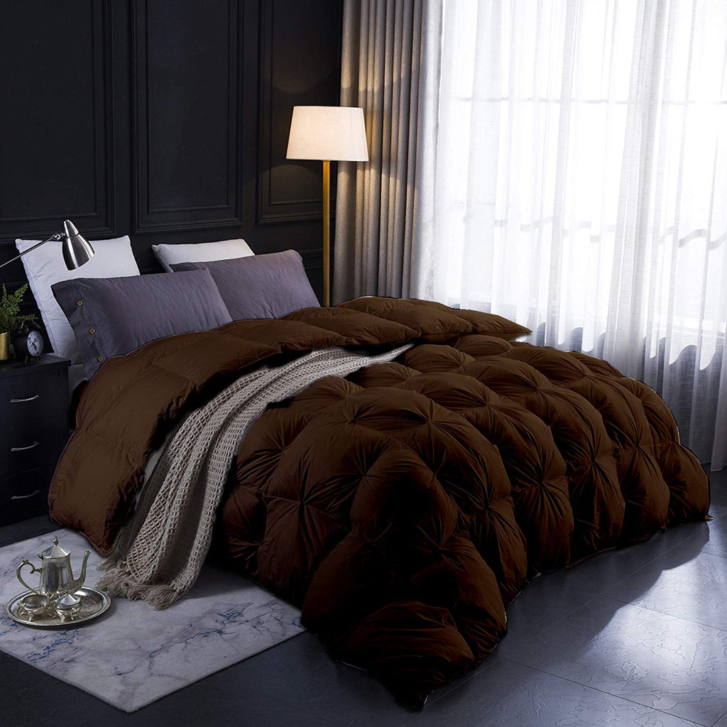 Brown All Season Down Alternative Pintuck Comforter- Full Size 82 x 86 Inches 1 pc Pinch Pleated Comforter 600 GSM &
