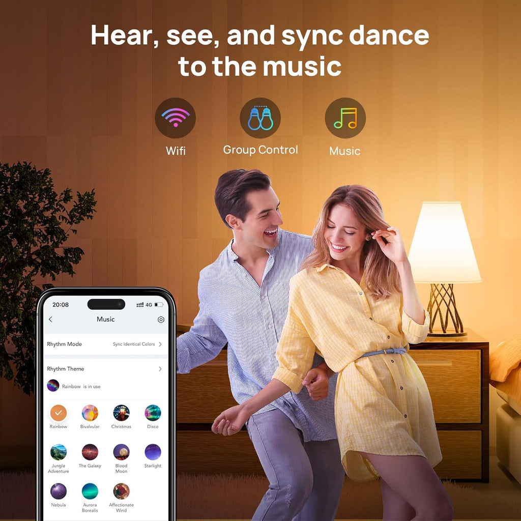Smart Light Bulbs, WiFi Bluetooth Color Changing LED Light Bulb, Music Sync, 60W Equivalent Smart Bulb, A19 E26 RGBTW