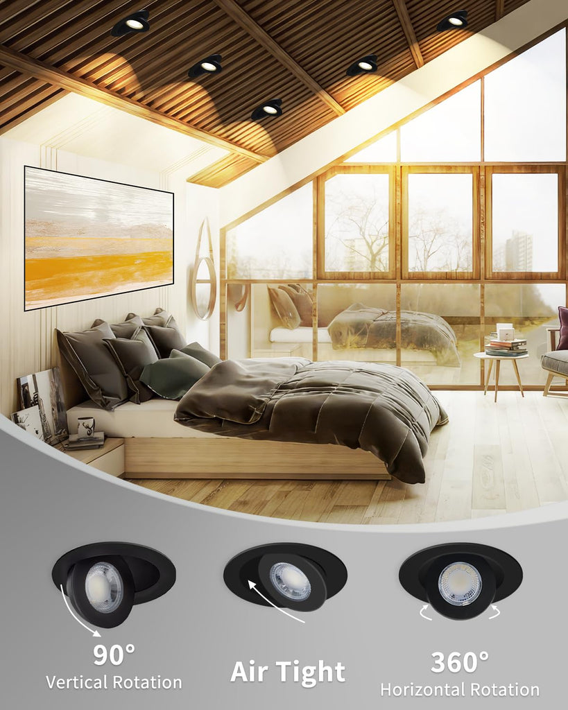 4 Pack 4 inch 5CCT Black LED Eyeball Gimbal Recessed Light, Dimmable