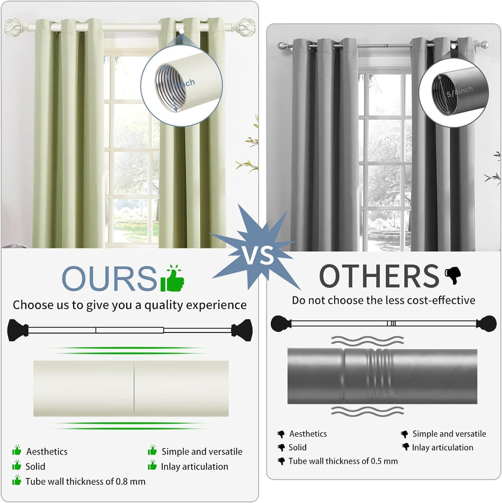 White Decorative Farmhouse Curtain Rod: Heavy Duty Single Window Curtain Rod for Bedroom Living Room