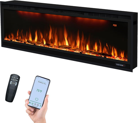 Smart 50 inch WiFi-Enabled Electric Fireplace Inserts, Wall Mount & in Wall recessed Fireplace Heater