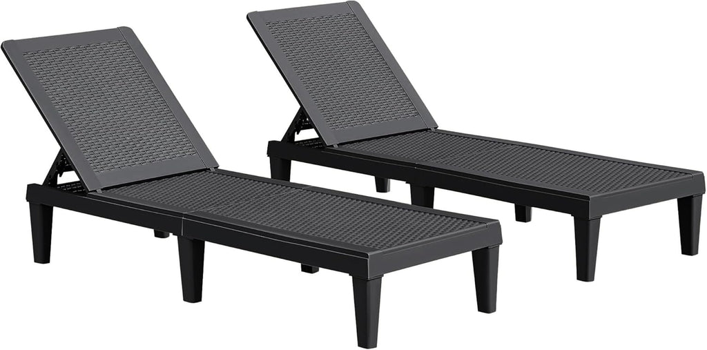 Patio Chaise Lounge Chair Set of 2 Outdoor PE Waterproof Adjustable Easy Assembly Lounge Chairs for Outside Pool