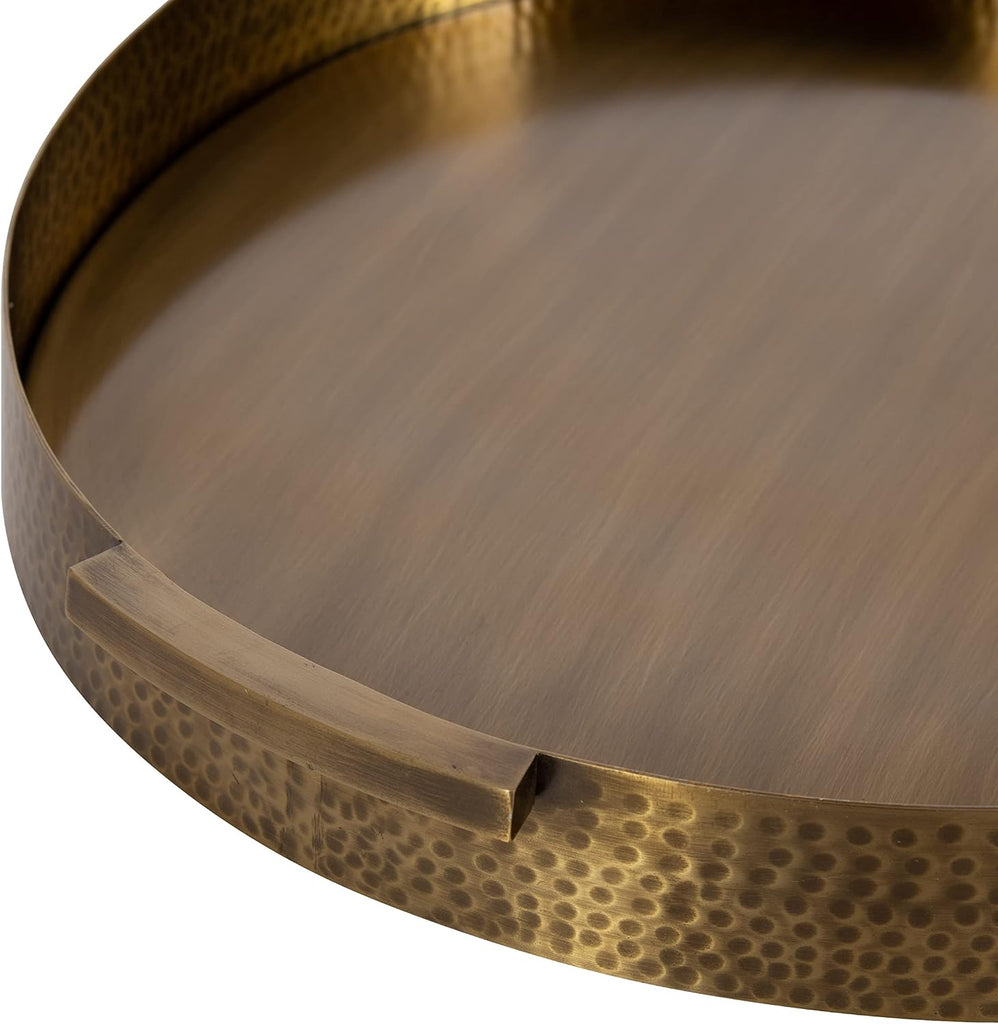 Samana Modern Glam Round Metal Tray; 17 Inch Diameter; Antique Brass; Circular Polished Decorative Tray with Hammered