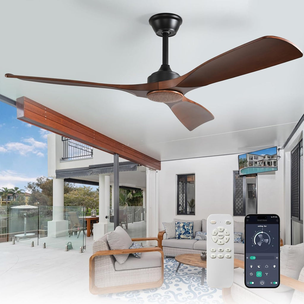52 Inch 3 Blade Outdoor Fans for Patios - Walnut Ceiling Fan No Light Indoor Remote Control Ultra Quiet DC Motor Reversible 6 Speed Timer A101-B0C4H9MBJP