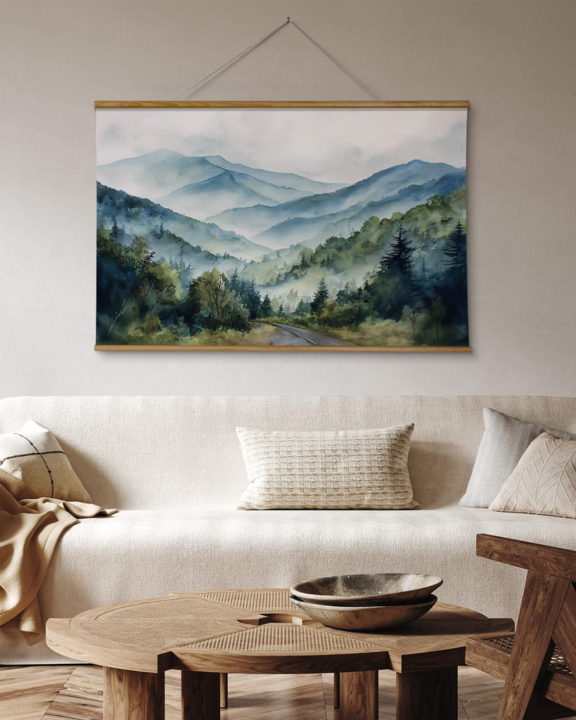 Extra Large Framed Wall Art, Ridge Mountain Forest Print, 36x54 In