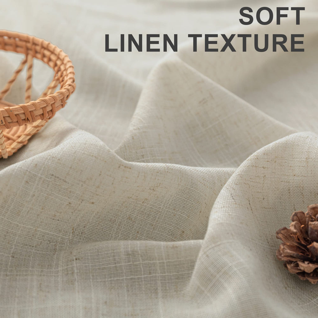 Flax Linen Curtain 100 Inches Long 2 Panels Set Back Tab Pleated Rod Pocket Beige Drapes Neutral Farmhouse Light