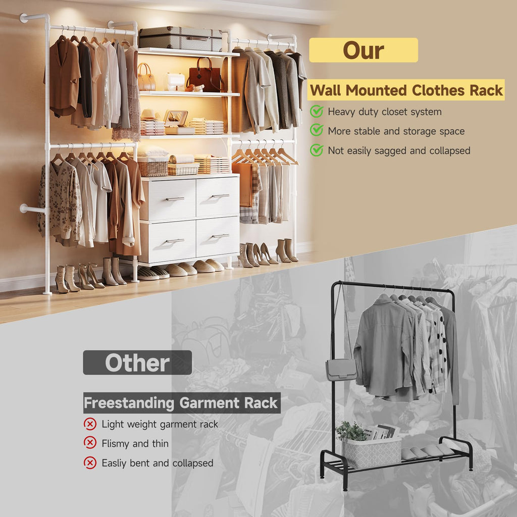 T4 Closet System with Stepless Dimmable LED Light & Drawers, White