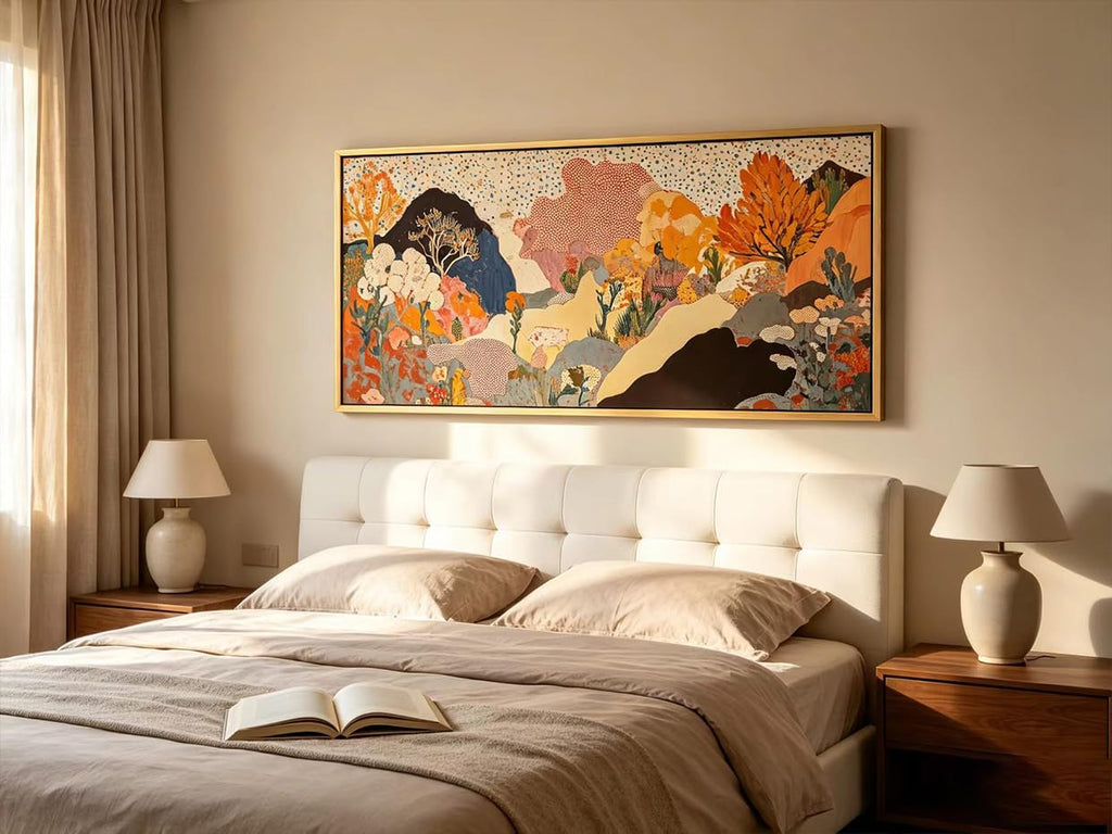 Large Framed Boho Mountains Wall Art Abstract Landscape Canvas Wall Decor