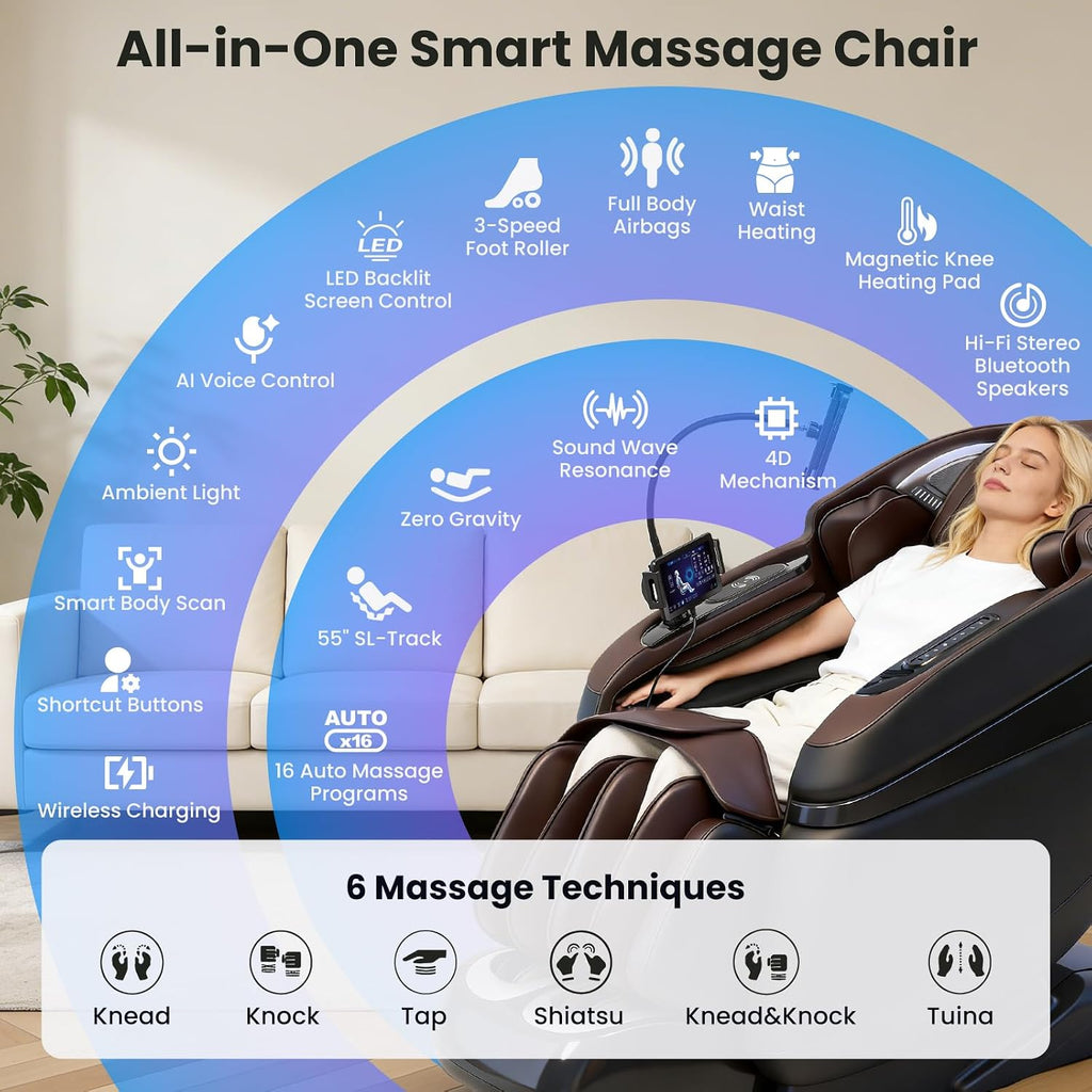 4D Music Rhythm Massage Chair Full Body, 2026 Unique Sonic Resonance Zero Gravity SL-Track Shiatsu Recliner with Knee