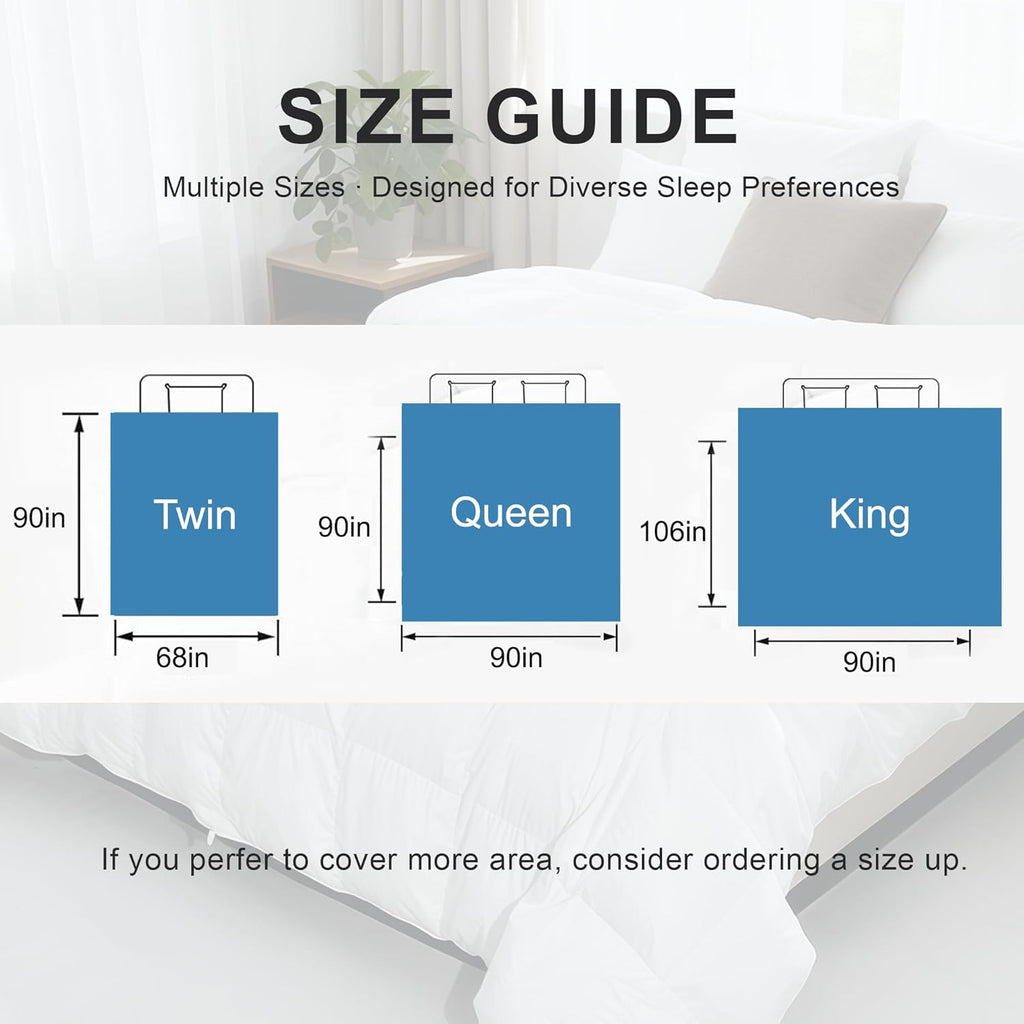 Luxury Goose Feather Down Fiber Comforter Queen, 300TC White Cotton Blended Duvet Insert