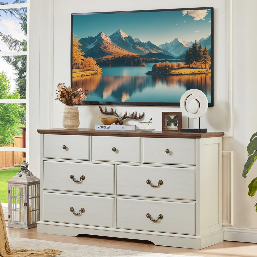 Farmhouse 7 Drawer White Dresser