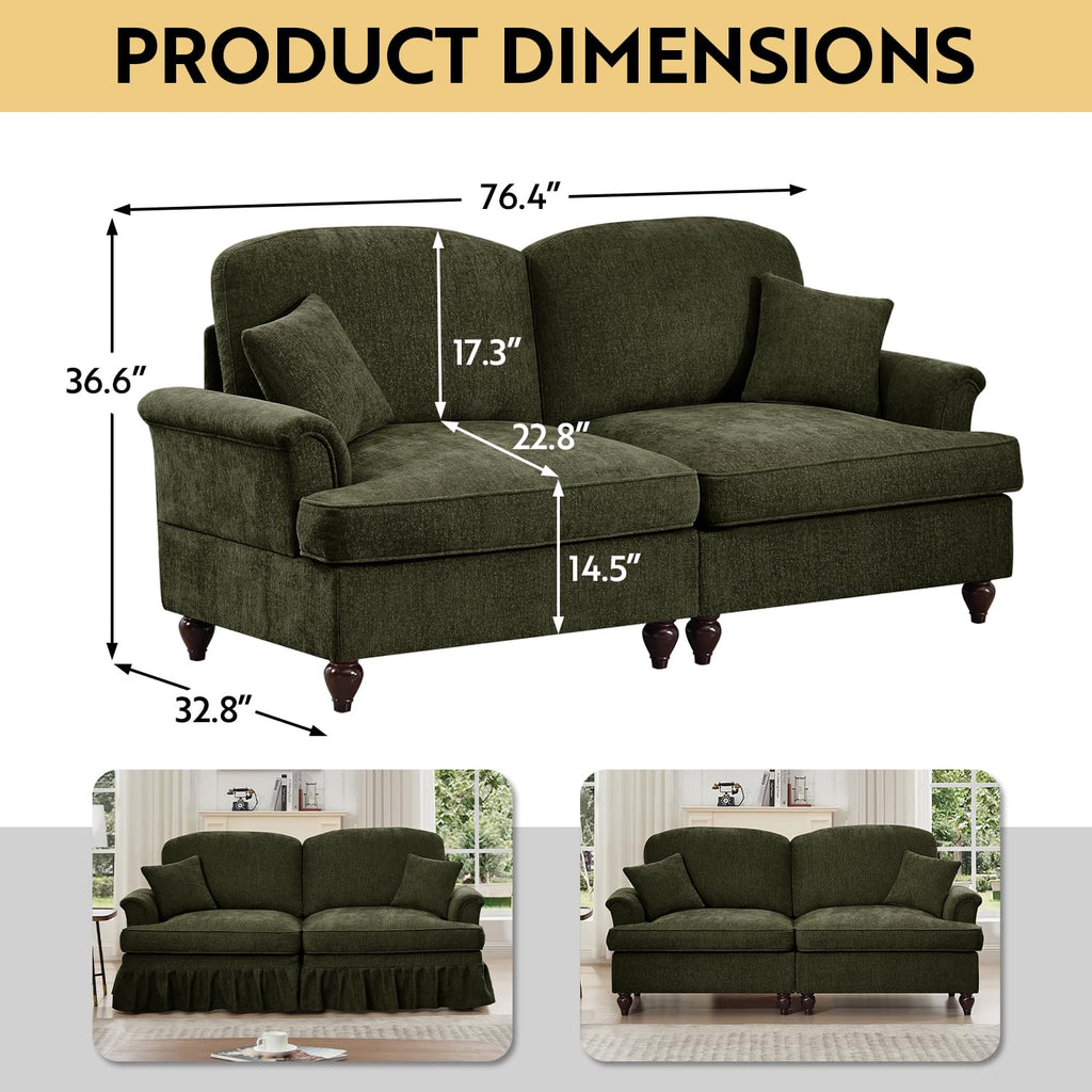 Modular Sectional Sofa Couch, Comfy Chenille Sofa with Removable Ruffled Skirt, Flared Armrests, Sturdy Legs