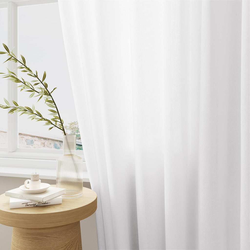 White Pleated Linen Curtains 120 Inches Long Extra Long Semi Sheer