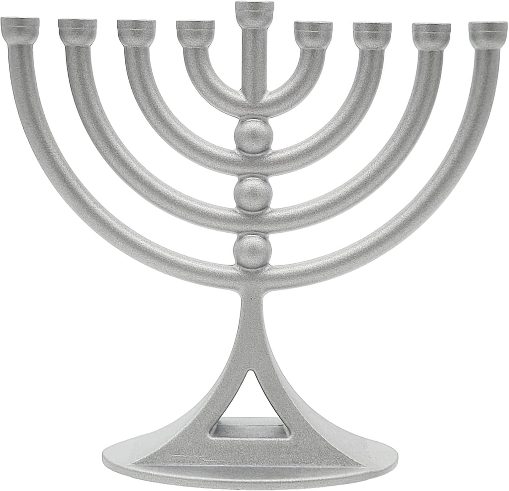 Hanukkah Silver Matte Mini with Candles Classic 5 Inch Great for Travel, Hanukkah Decor Centerpiece