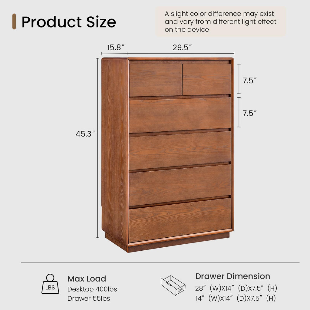 Solid Wood Dresser, 45.3" Tall Mid Century Modern Dresser, Brown