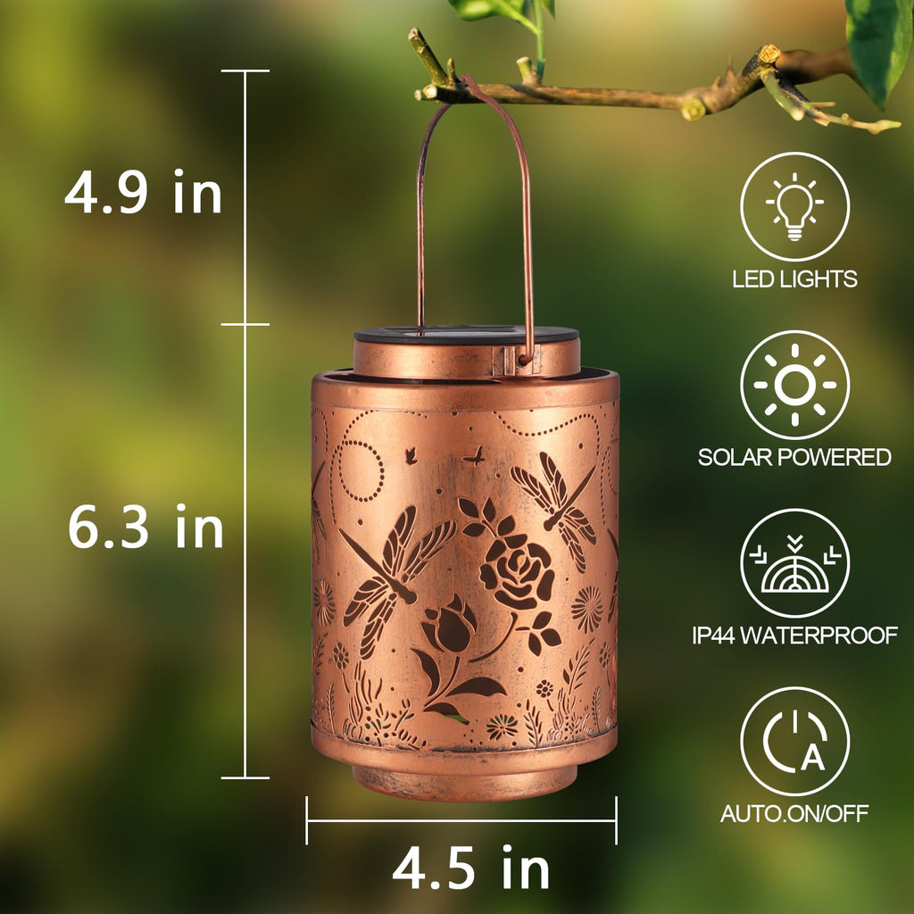 Outdoor Lanterns, Dragonfly Garden Decor LED Light Hanging Waterproof Solar Lantern Birthday Gifts for Women Mon