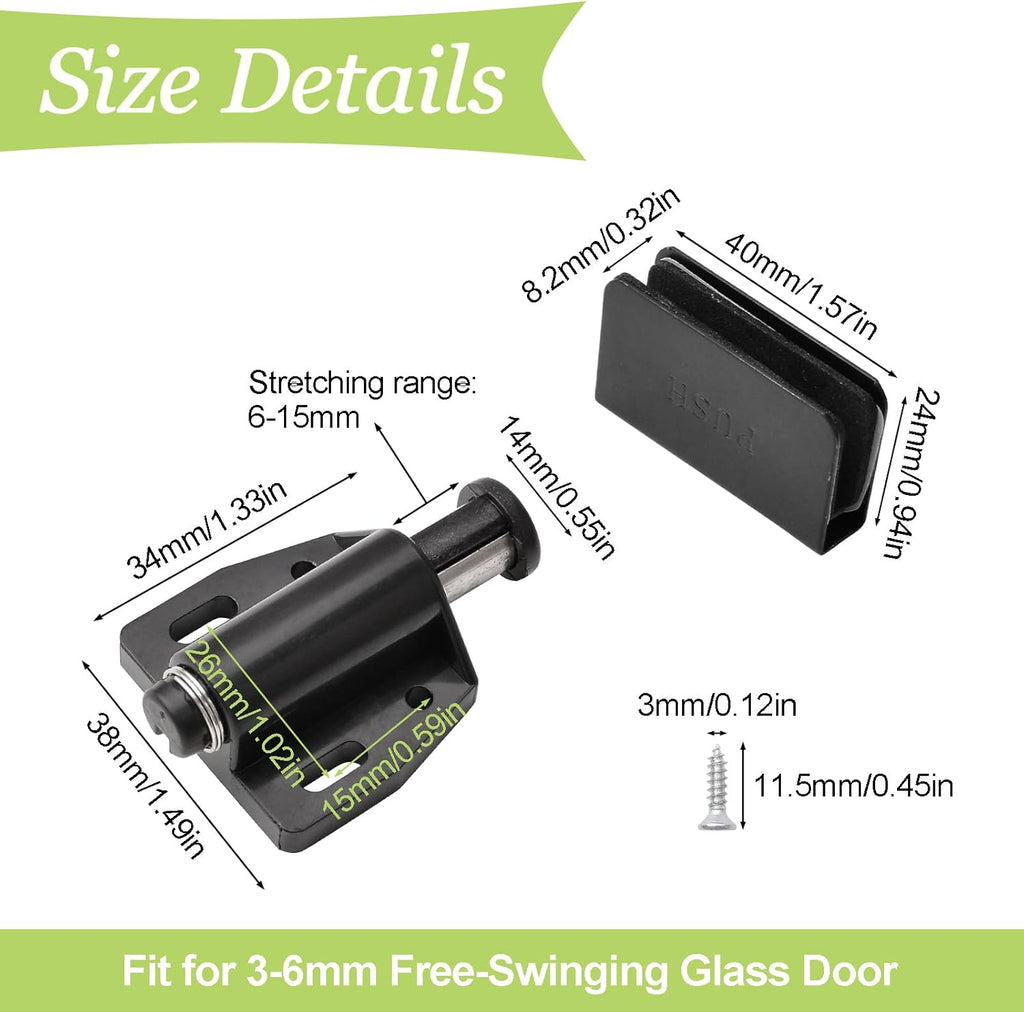 Glass Door Magnetic Catch Closures, 4 Set Push Open Single Glass Door Magnetic Touch Latchs with Adjustable Cabinet