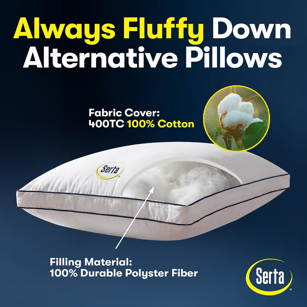 Hotel Collection Bed Pillows Queen/Standard Size Set of 2, 18"x26" | 400 Thread Count 100% Cotton Cover, Medium Soft