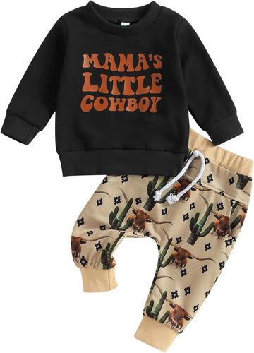 Western Baby Boy Clothes Cow Print Sweatshirt Pullover Top Jogger Pants 2Pcs Toddler Boy Cowboy Fall Winter Outfits